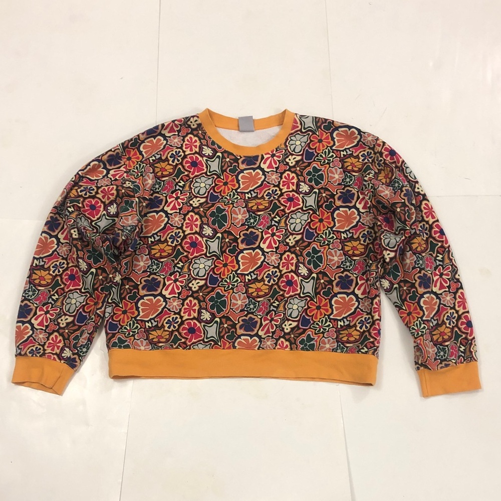Aritzia TNA 2XL Multicolor Floral Crew Neck Sweatshirt Cozy Fleece Perfect Great
